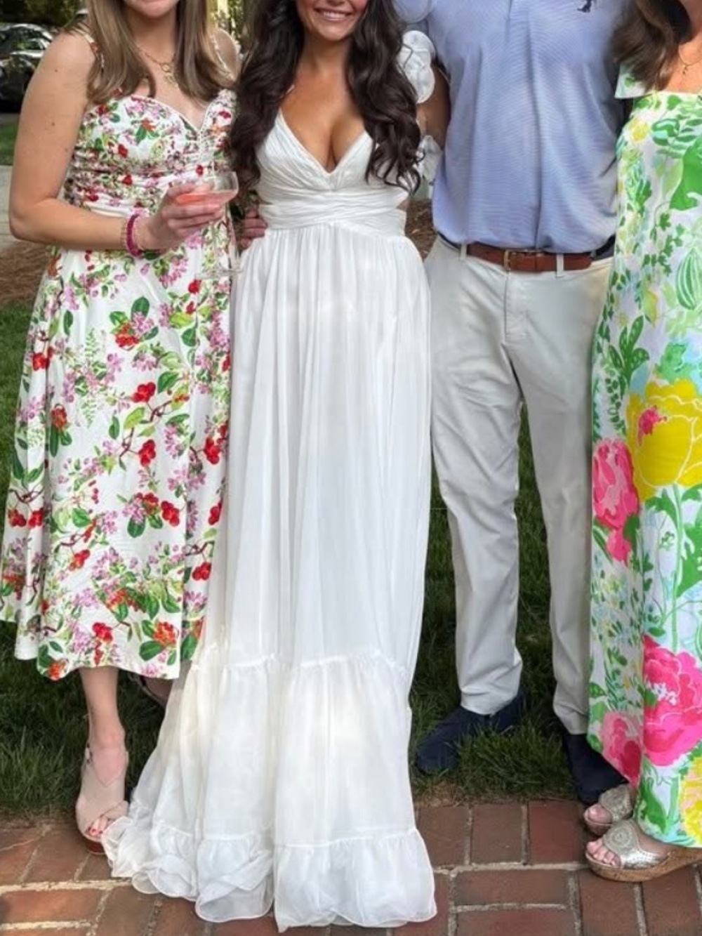 Mac Duggal White Flutter Sleeve Cutout Maxi Gown